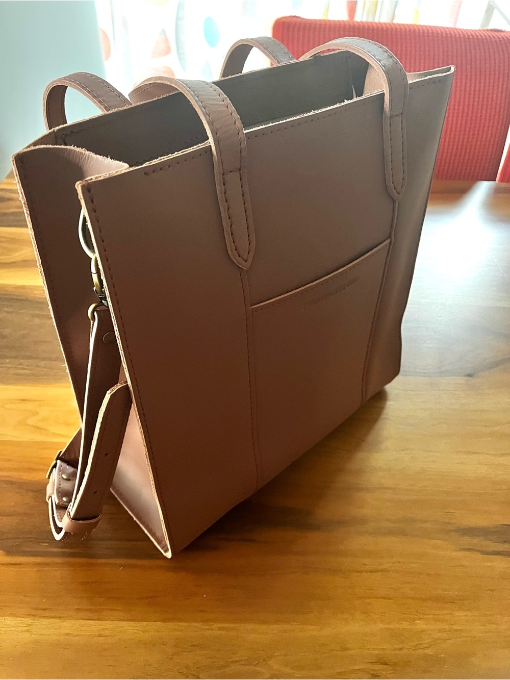Portland Leather Tan Structured Tote with Shoulder Strap - Picture 2 of 7